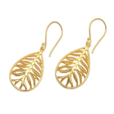 Alternate image for 22k Gold-Plated Leaf and Root Themed Dangle Earrings Spring Forest