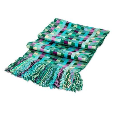 Alternate image for Checkerboard-Patterned Handwoven Rayon Scarf with Fringes Checkerboard Chic