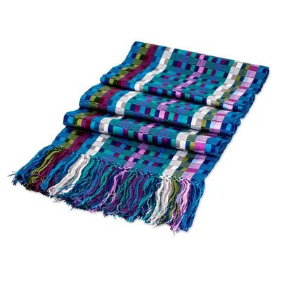 Alternate image for Colorful Checkerboard Fringed Hand-Loomed Rayon Scarf Checkerboard Glam