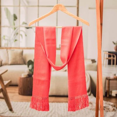 Alternate image for Handcrafted Orange Fringed Rayon Scarf from Guatemala Vibrant Reflections