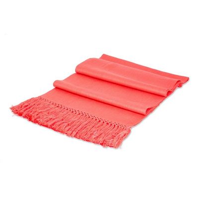Alternate image for Handcrafted Orange Fringed Rayon Scarf from Guatemala Vibrant Reflections