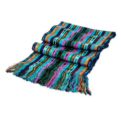 Alternate image for Block-Patterned Hand-Loomed Rayon Scarf with Fringes Intertwining Colors