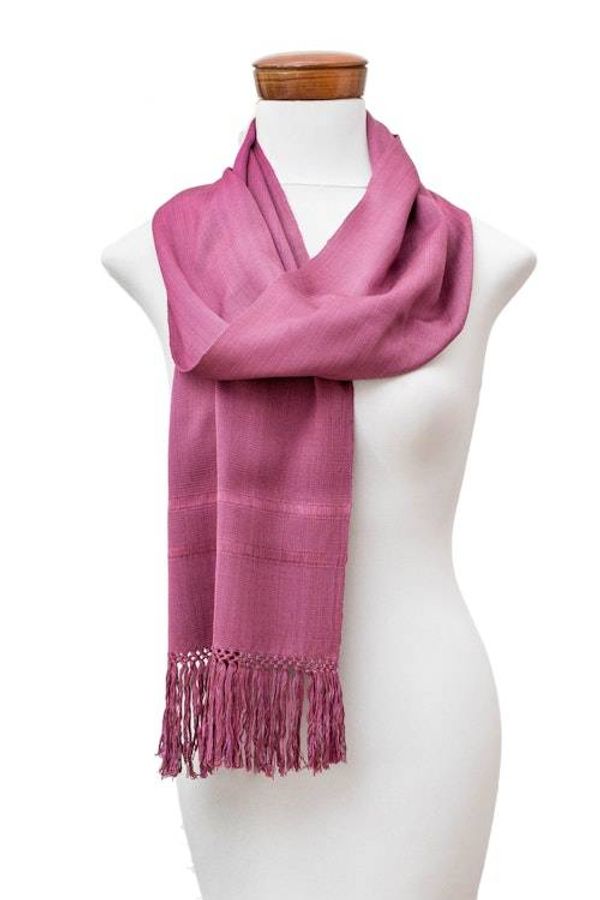 Alternate image for Guatemalan Hand-Woven Fringed Rayon Scarf in Purple Hue Sweet Reflections