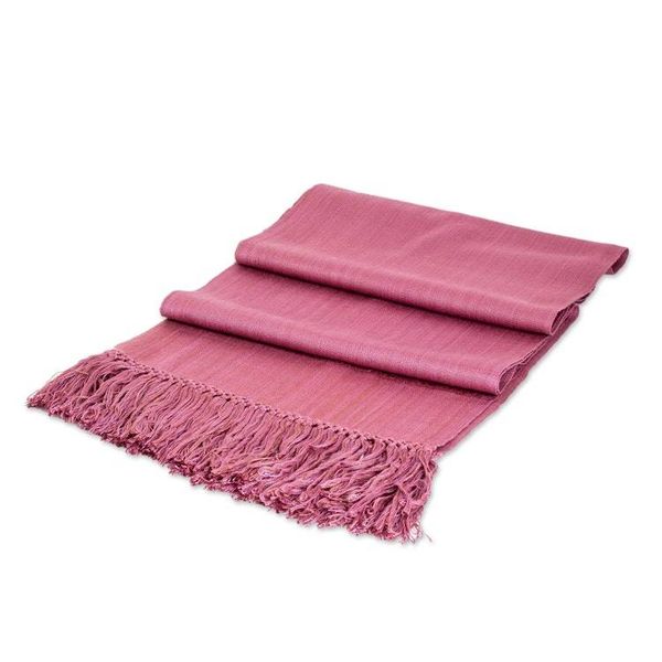 Alternate image for Guatemalan Hand-Woven Fringed Rayon Scarf in Purple Hue Sweet Reflections