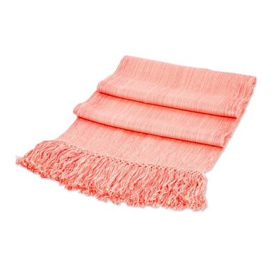 Alternate image for Handwoven Rayon Scarf in Peach and Beige with Fringed Ends Subtle Reflections