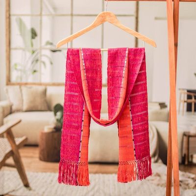 Alternate image for Textured Striped Hand-Loomed Rayon Scarf in Orange and Red Dazzling Glam