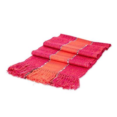 Alternate image for Textured Striped Hand-Loomed Rayon Scarf in Orange and Red Dazzling Glam