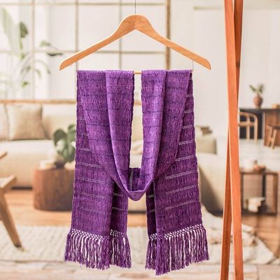 Alternate image for Handwoven Textured Purple Rayon Scarf with Fringed Ends Purple Perfection
