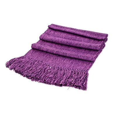 Alternate image for Handwoven Textured Purple Rayon Scarf with Fringed Ends Purple Perfection