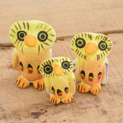 Primary image for Handcrafted Owl Ceramic Figurines from Guatemala Set of 3 Owl Reunion