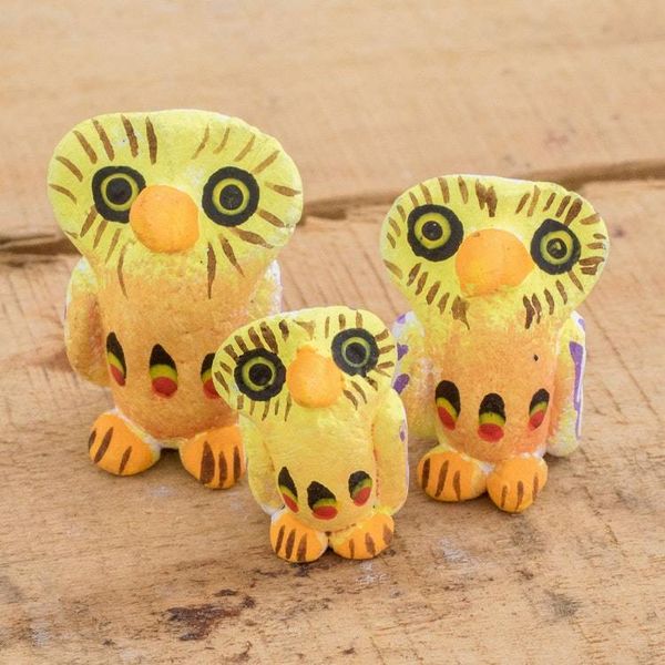 Alternate image for Handcrafted Owl Ceramic Figurines from Guatemala Set of 3 Owl Reunion