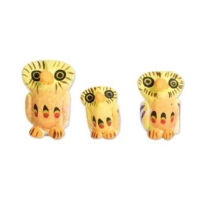 Alternate image for Handcrafted Owl Ceramic Figurines from Guatemala Set of 3 Owl Reunion