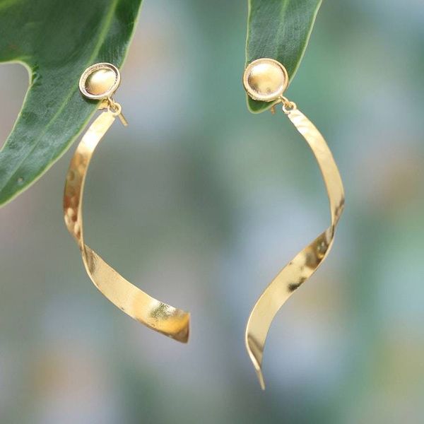 Alternate image for Modern Wavy Sculptural 18k Gold-Plated Brass Drop Earrings Flowing Flair