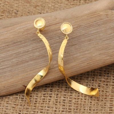 Alternate image for Modern Wavy Sculptural 18k Gold-Plated Brass Drop Earrings Flowing Flair