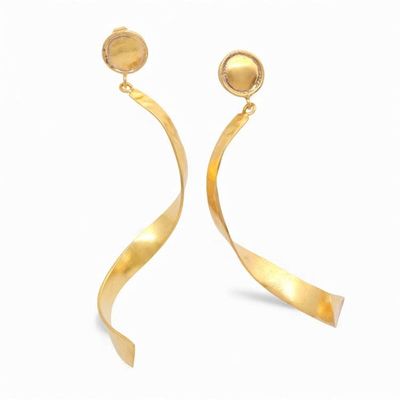 Alternate image for Modern Wavy Sculptural 18k Gold-Plated Brass Drop Earrings Flowing Flair