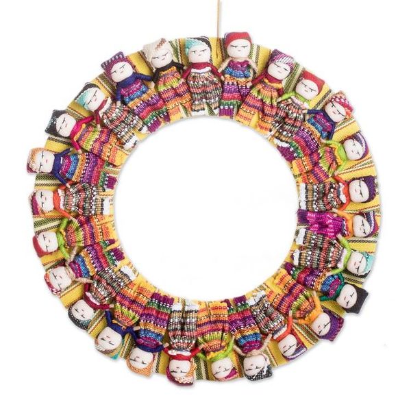 Alternate image for Handcrafted Colorful Round Cotton Worry Doll Wreath United by Friendship