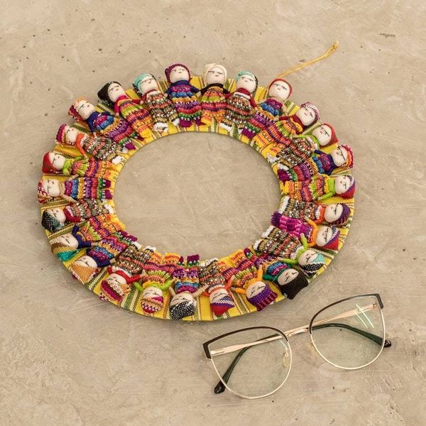 Alternate image for Handcrafted Colorful Round Cotton Worry Doll Wreath United by Friendship
