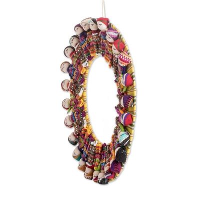 Alternate image for Handcrafted Colorful Round Cotton Worry Doll Wreath United by Friendship