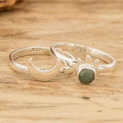 Alternate image for Polished Sun-Themed Natural Jade Stacking Rings Set of 2 Eclipse on the Sun