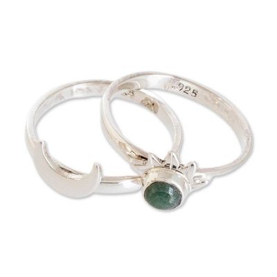 Alternate image for Polished Sun-Themed Natural Jade Stacking Rings Set of 2 Eclipse on the Sun