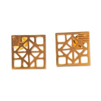Primary image for Modern 22k Gold-Plated Drop Earrings from Indonesia Majestic Mosaic