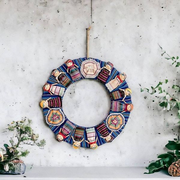 Alternate image for Handcrafted Traditional Worry Doll-Themed Blue Cotton Wreath Guatemalas Union