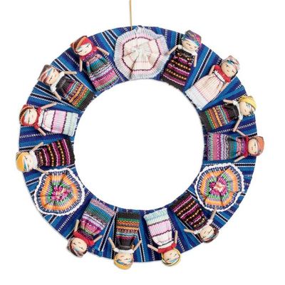Alternate image for Handcrafted Traditional Worry Doll-Themed Blue Cotton Wreath Guatemalas Union
