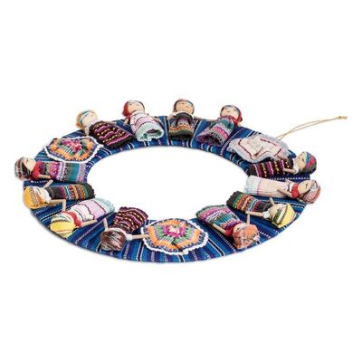 Alternate image for Handcrafted Traditional Worry Doll-Themed Blue Cotton Wreath Guatemalas Union