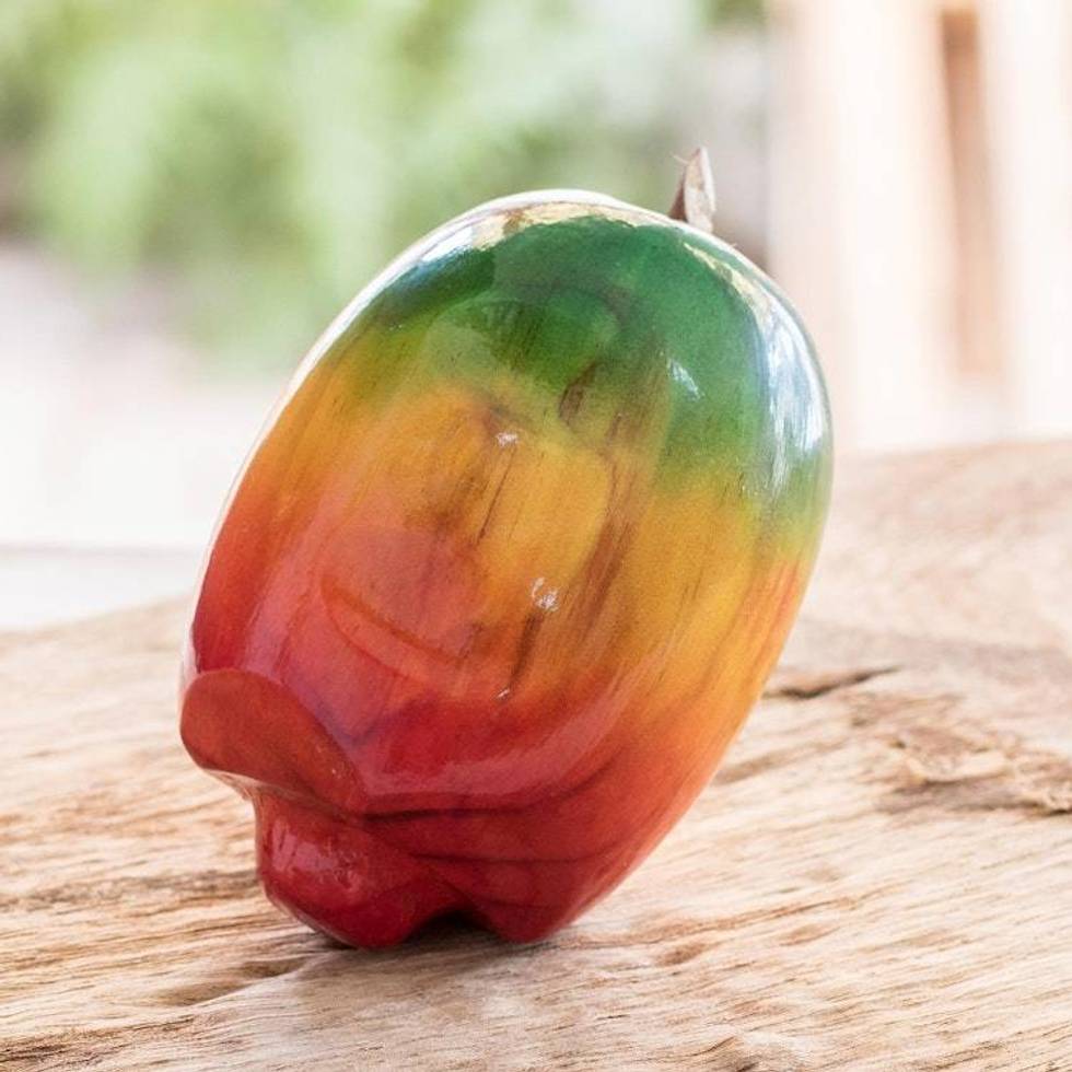 Hand Painted Wood Fruit Sculpture 'Crown Jocote'