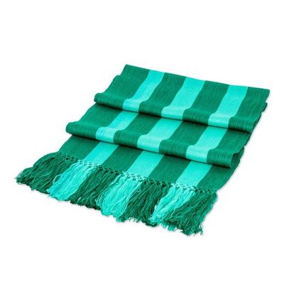 Alternate image for Striped Fringed Hand-Loomed Rayon Scarf in Shades of Green Stripes of Luxury