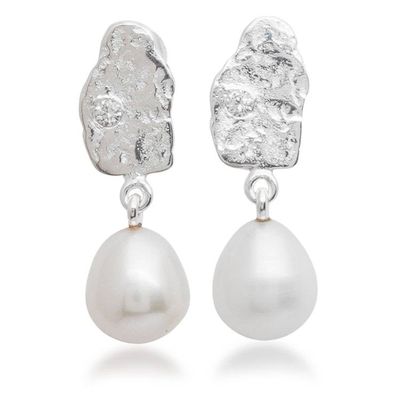 Alternate image for Textured Cultured Pearl Silver Earrings with Cubic Zirconia Sweet Glow