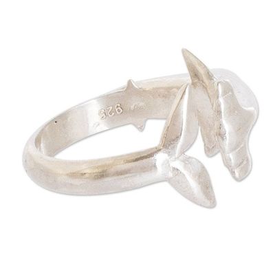Alternate image for Shark-Themed Silver Wrap Ring in a High Polish Finish Protective Fins