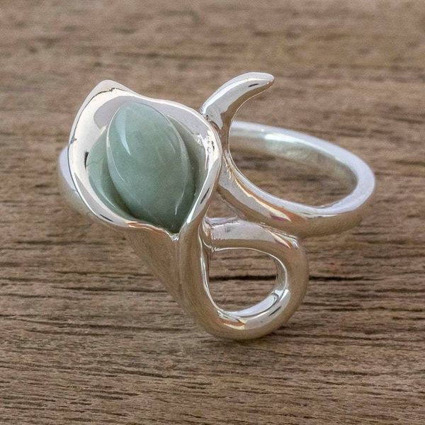 Alternate image for Light Green Jade Calla Lily Motif Ring Mixco Lily in Light Green