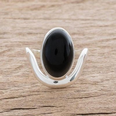 Primary image for Oval Black Jade Cocktail Ring from Guatemala Connection to the Earth