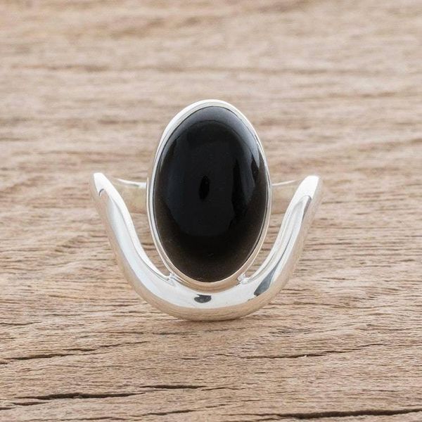 Alternate image for Oval Black Jade Cocktail Ring from Guatemala Connection to the Earth