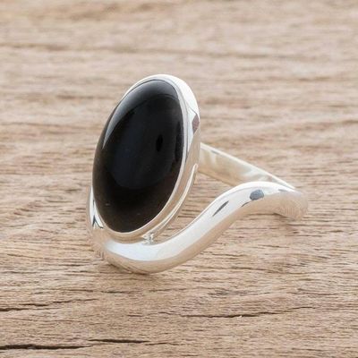 Alternate image for Oval Black Jade Cocktail Ring from Guatemala Connection to the Earth