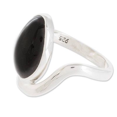 Alternate image for Oval Black Jade Cocktail Ring from Guatemala Connection to the Earth
