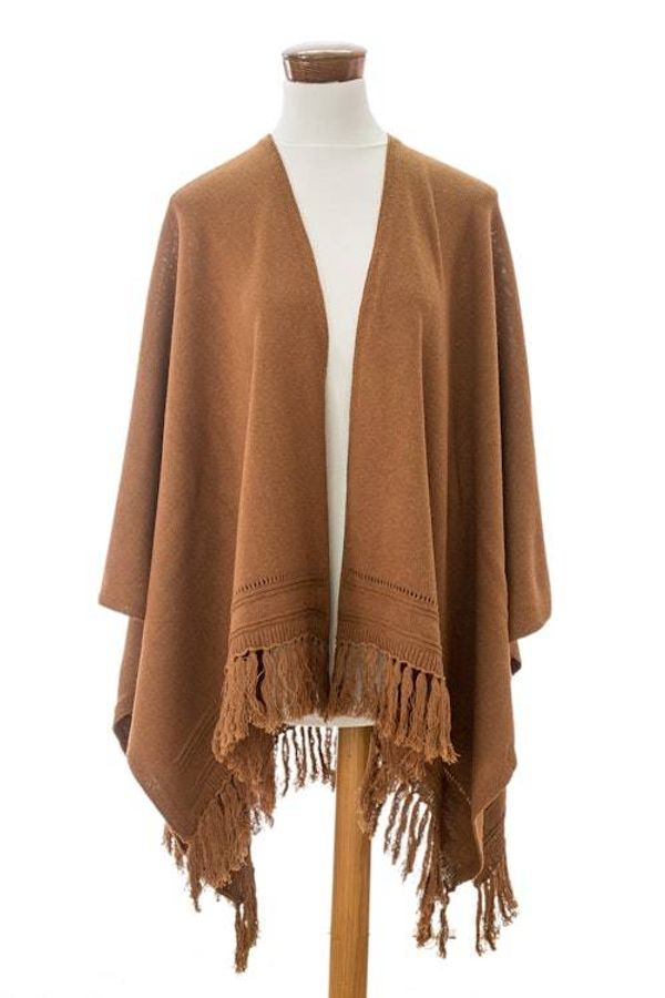 Alternate image for Brown Cotton Ruana with Fringes Handloomed in Guatemala Ancestral Ginger