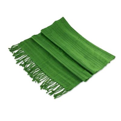 Alternate image for Guatemala Backstrap Handwoven Apple Green Rayon Shawl Bright Apple Green