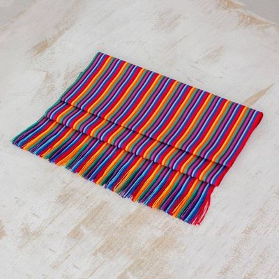 Primary image for Multicolor Striped Cotton Table Runner from Guatemala Rainbow Colors
