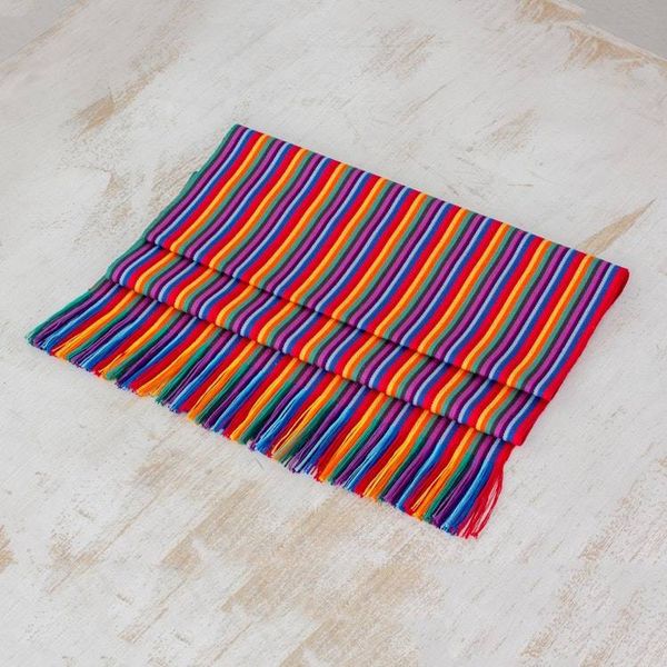 Alternate image for Multicolor Striped Cotton Table Runner from Guatemala Rainbow Colors