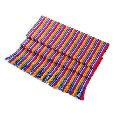 Alternate image for Multicolor Striped Cotton Table Runner from Guatemala Rainbow Colors