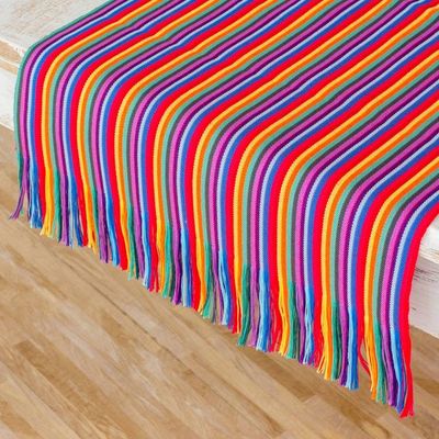 Alternate image for Multicolor Striped Cotton Table Runner from Guatemala Rainbow Colors