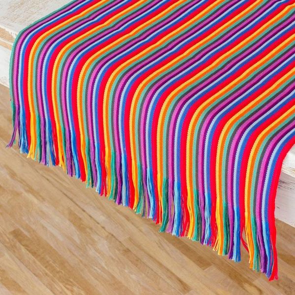 Alternate image for Multicolor Striped Cotton Table Runner from Guatemala Rainbow Colors