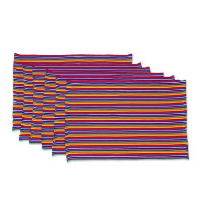 Alternate image for Six Multicolored Striped Cotton Placemats from Guatemala Rainbow Inspiration