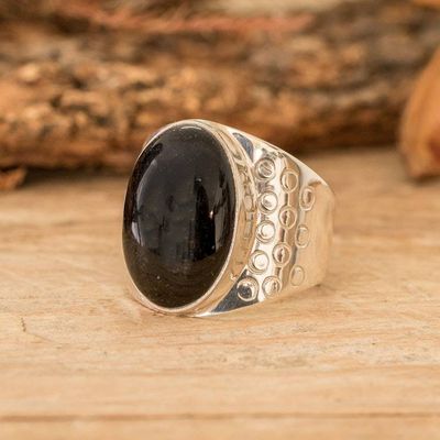 Primary image for Mens Polished Oval Black Jade Cocktail Ring from Guatemala Oval Mystery