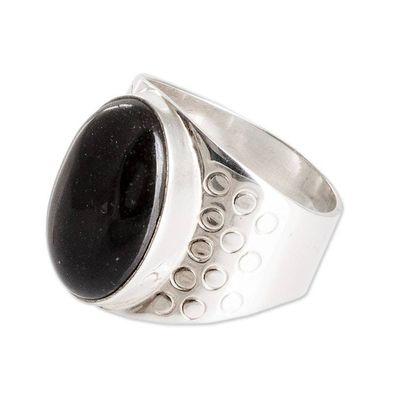 Alternate image for Mens Polished Oval Black Jade Cocktail Ring from Guatemala Oval Mystery