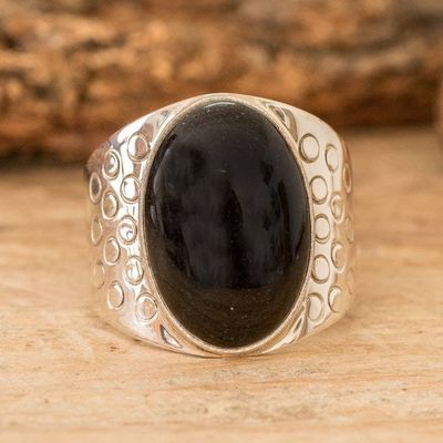Alternate image for Mens Polished Oval Black Jade Cocktail Ring from Guatemala Oval Mystery