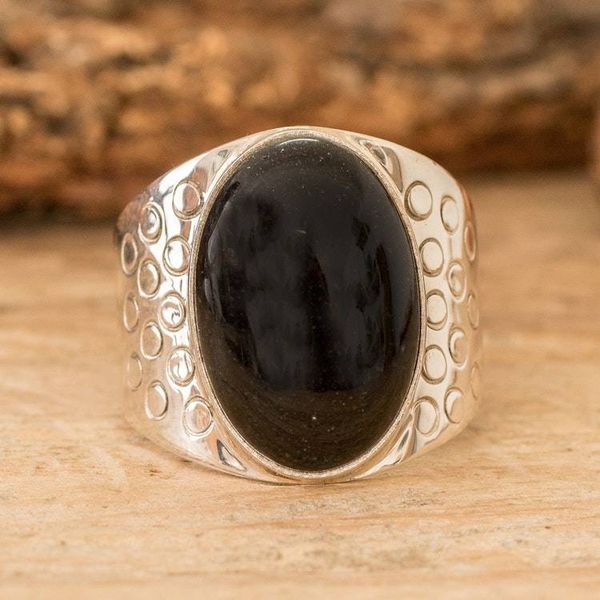 Alternate image for Mens Polished Oval Black Jade Cocktail Ring from Guatemala Oval Mystery
