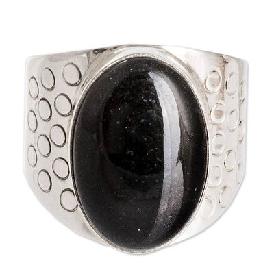 Alternate image for Mens Polished Oval Black Jade Cocktail Ring from Guatemala Oval Mystery